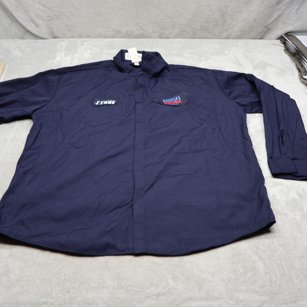 Cintas Shirt Mens 2X Blue Flame Resistant Workwear Uniform Safety Patch LOGO
